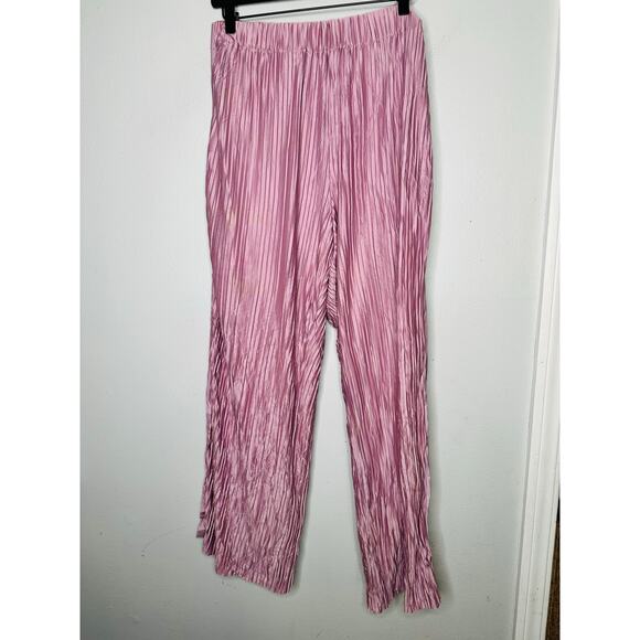 ATLEIN COLLECTIVE Pink Pleated Texture Mauve Plisses Flowy Pants Size 12 - Picture 3 of 14